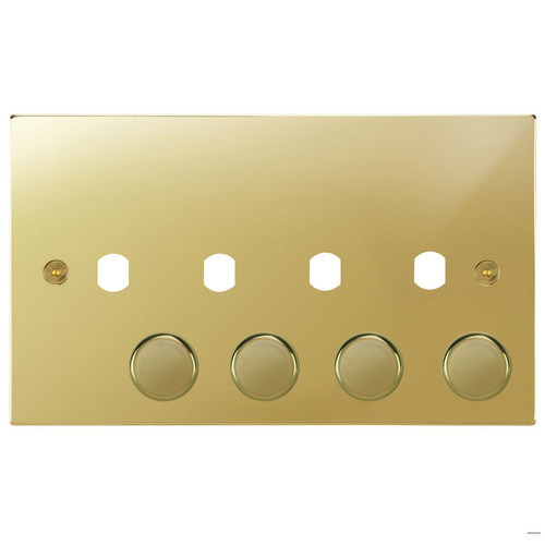 Horizon Square Dimmer Plate and Caps 4 gang Polished Brass