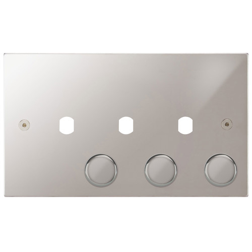 Horizon Square Dimmer Plate and Caps 3 gang Polished Stainless Steel
