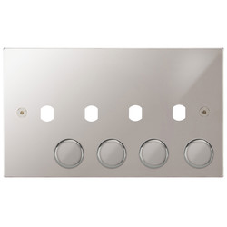 Horizon Square Dimmer Plate and Caps 4 gang Polished Chrome