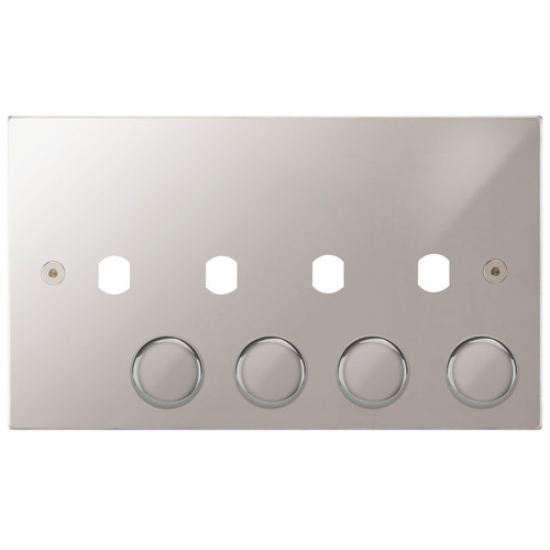 Horizon Square Dimmer Plate and Caps 4 gang Polished Stainless Steel