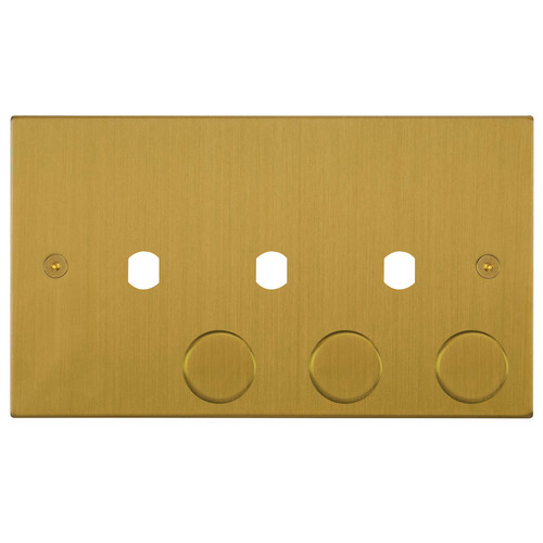 Horizon Square Dimmer Plate and Caps 3 gang Satin Brass