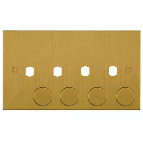 Horizon Square Dimmer Plate and Caps 4 gang Satin Brass