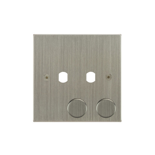 Horizon Square Dimmer Plate and Caps 2 gang Satin Nickel
