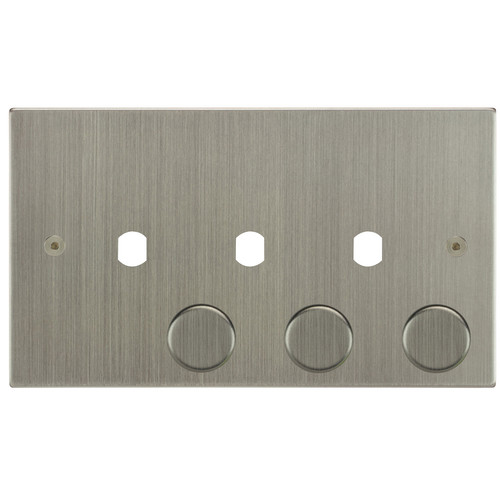 Horizon Square Dimmer Plate and Caps 3 gang Satin Nickel