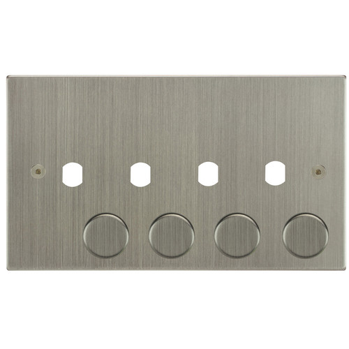 Horizon Square Dimmer Plate and Caps 4 gang Satin Nickel