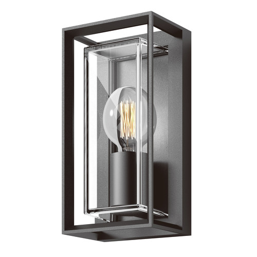 Frame 240V Clear Lantern Outdoor Garden Wall Light Black 20W