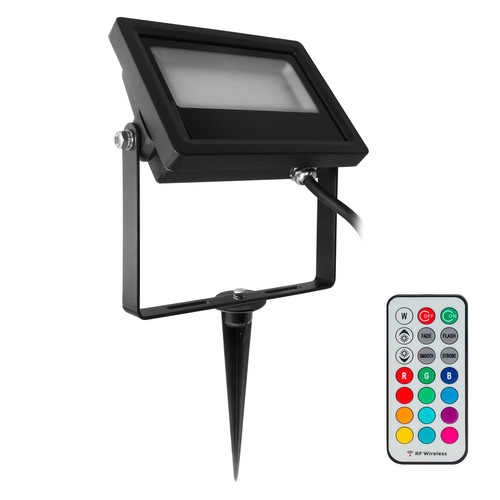 LED Black RF Floodlight Garden Spike 240V 10W (=100W) RGB