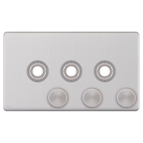 Dimmer Plate Screwless With Knobs 3 gang Brushed Stainless