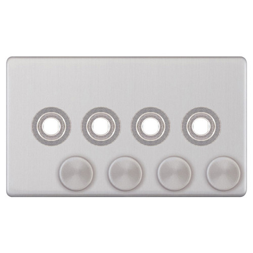 Dimmer Plate Screwless With Knobs 4 gang Brushed Stainless