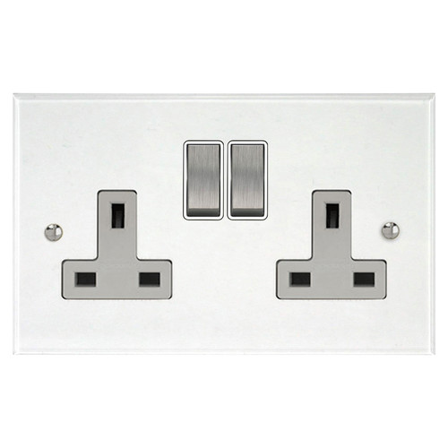 Prism Wall Socket 2 gang 13 amp switch socket outlet Satin Steel / Clear Perspex