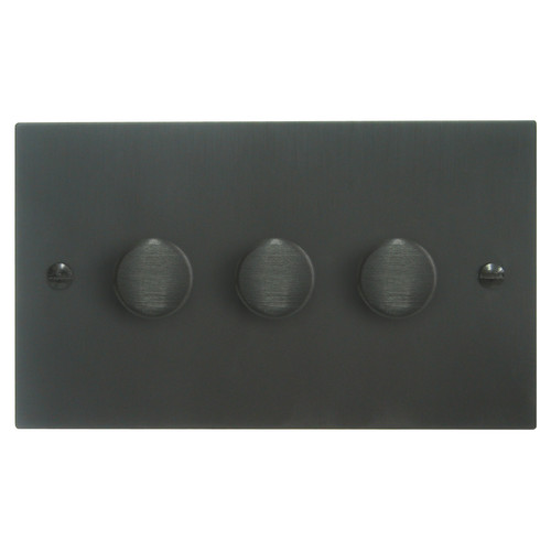 Dimmer Switch V-PRO Trailing Edge LED 3 gang 120 watt 2 way Black Aluminium