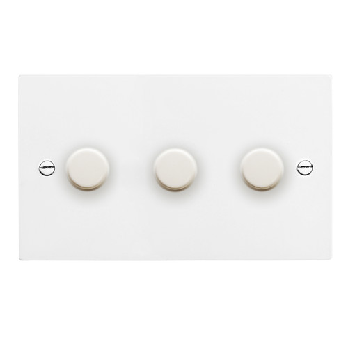 Dimmer Switch V-PRO Trailing Edge LED 3 gang dimmer 120 watt 2 way Satin White Aluminium