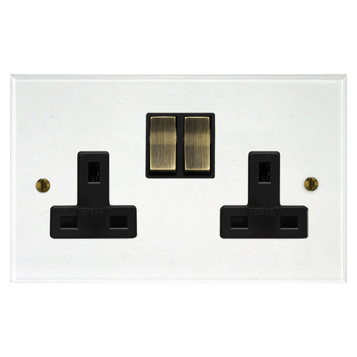 Prism Wall Socket 2 gang 13 amp switch socket outlet Antique Brass / Clear Perspex