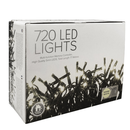 LED Twinkle String Fairy Lights with Controller  72m, 720 5mm Lights, Indoor/Outdoor, 31V Warm White Green Cable