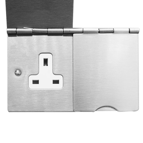 Floor Socket 2 gang 13 amp unswitched Satin Stainless Steel