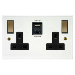 Prism Wall Socket with USB-A+C Chargers 2 gang 13 amp switch socket outlet Clear Perspex / Antique Brass