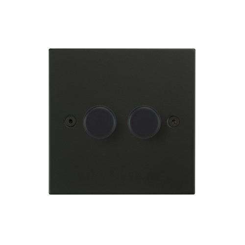 Horizon Square Dimmer Switch V-PRO Trailing Edge LED 2 gang 120 watt 2 way Matt Black