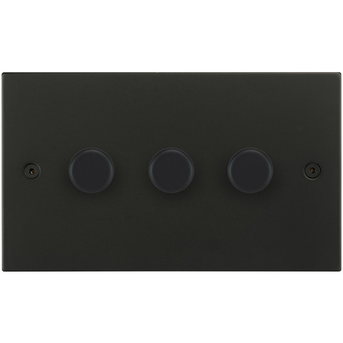 Horizon Square Dimmer Switch V-PRO Trailing Edge LED 3 gang 120 watt 2 way Matt Black