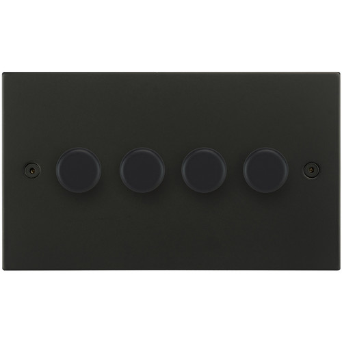 Horizon Square Dimmer Switch 4 gang 400 watt 2 way Matt Black
