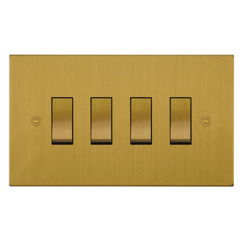 Horizon Square Rocker Switch 4 gang 20 amp Intermediate Satin Brass