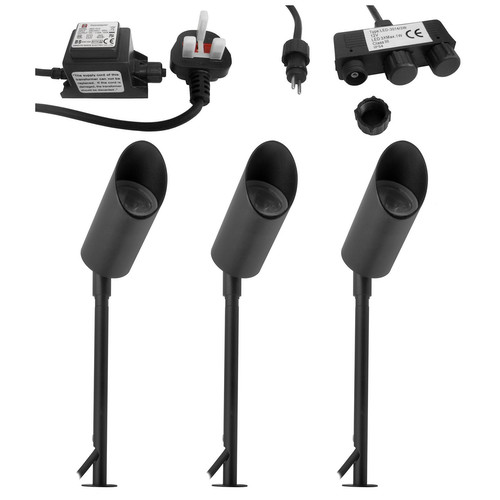 LED Hood Outdoor Garden Spike Kit Black 12V 3 x 5W 3000K Warm White