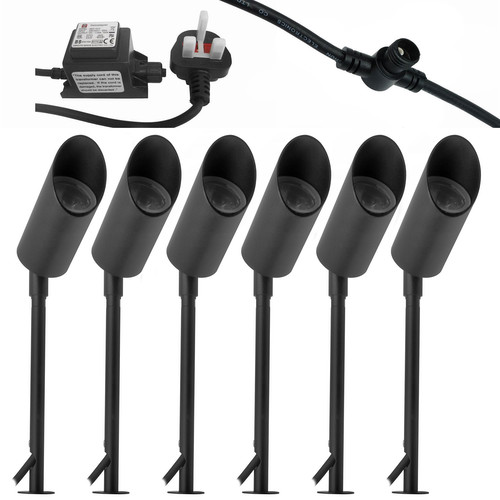 LED Hood Outdoor Garden Spike Kit Black 12V 6 x 5W 3000K Warm White