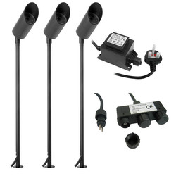 LED Hood Long Outdoor Garden Spike Kit Black 12V 3 x 5W 3000K Warm White