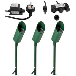 LED Hood Outdoor Garden Spike Kit Green 12V 3 x 5W 3000K Warm White