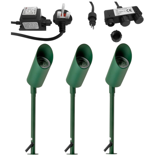 LED Hood Outdoor Garden Spike Kit Green 12V 3 x 5W 3000K Warm White