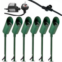 LED Hood Outdoor Garden Spike Kit Green 12V 6 x 5W 3000K Warm White