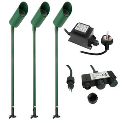 LED Hood Long Outdoor Garden Spike Kit Green 12V 3 x 5W 3000K Warm White