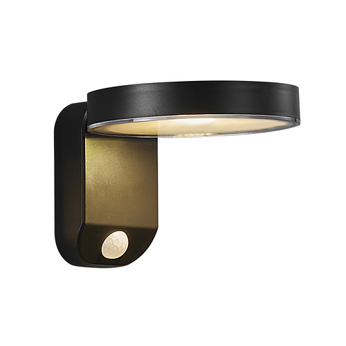 Rica Round Solar-Powered Outdoor Garden Wall Light 5W Black 3000K Warm White