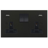 Horizon Square Switched Socket Outlet with USB Chargers 2 gang 13 amp + USB Black