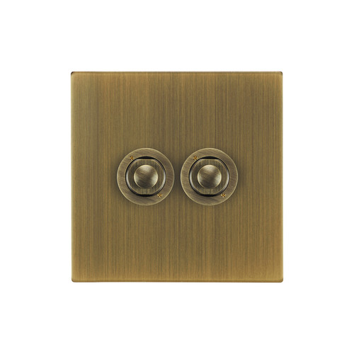 Horizon Square Push Button Switch 2 gang Antique Brass