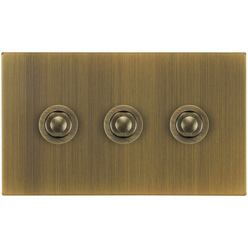 Horizon Square Push Button Switch 3 gang Antique Brass