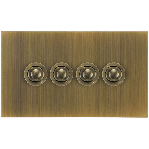Horizon Square Push Button Switch 4 gang Antique Brass