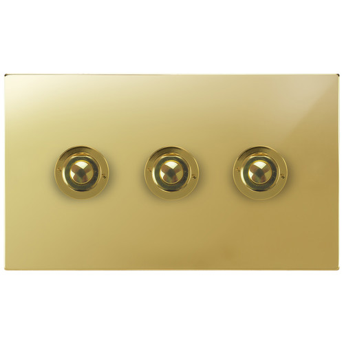 Horizon Square Push Button Switch 3 gang Polished Brass
