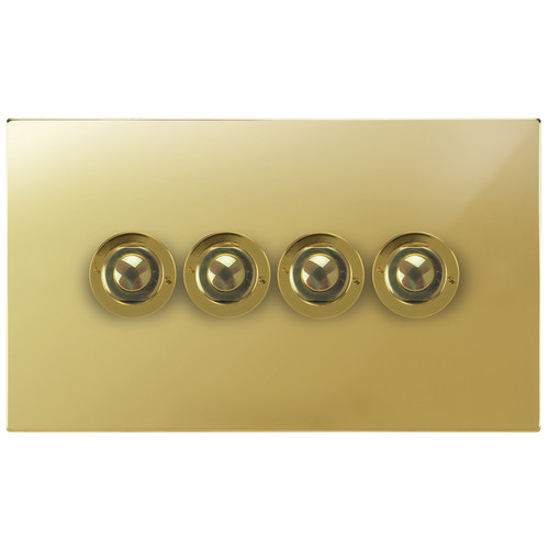 Horizon Square Push Button Switch 4 gang Polished Brass