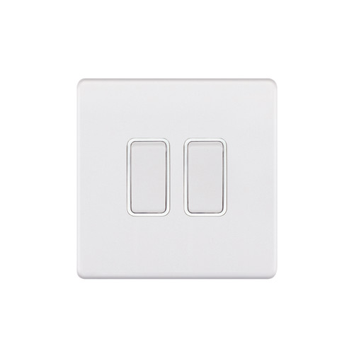 Rocker Switch Screwless 2 gang 10 amp 2 way Matt White