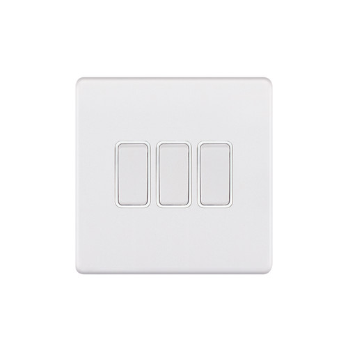 Rocker Switch Screwless 3 gang 10 amp 2 way Matt White