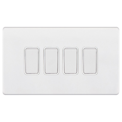 Rocker Switch Screwless 4 gang 10 amp 2 way Matt White