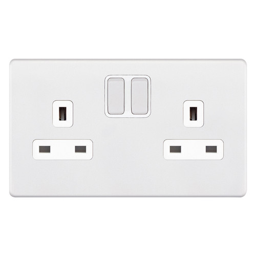 Wall Socket Screwless 2 gang 13 amp switched socket outlet Matt White