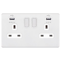 Wall Socket USB-A+A Screwless 2 gang 13 amp switched socket outlet Matt White
