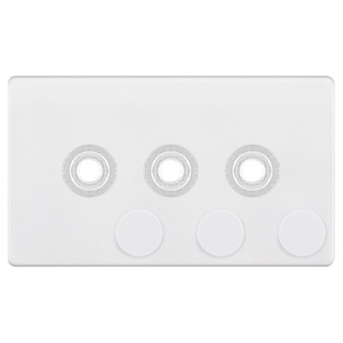 Dimmer Plate Screwless With Knobs 3 gang double Matt White