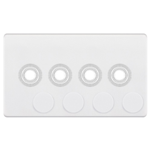 Dimmer Plate Screwless With Knobs 4 gang double Matt White