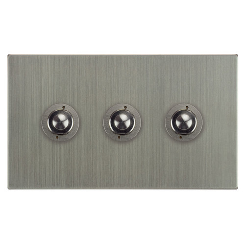 Horizon Square Push Button Switch 3 gang Satin Nickel