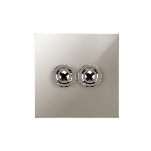 Horizon Square Push Button Switch 2 gang Polished Nickel