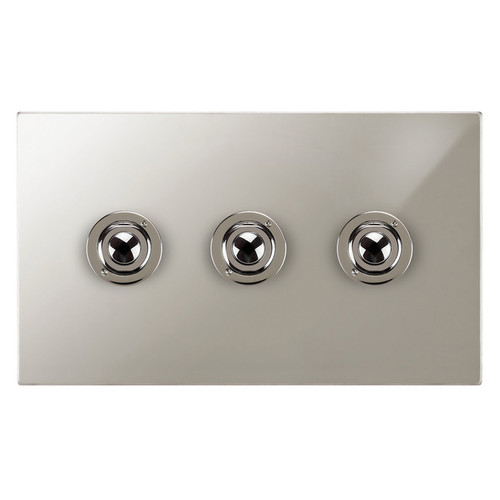 Horizon Square Push Button Switch 3 gang Polished Nickel
