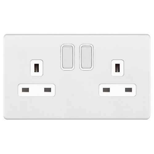Wall Socket Screwless 2 gang 13 amp switched socket outlet Double Pole Matt White