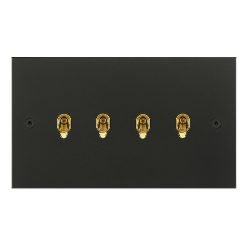 Horizon Square Contemporary Toggle Switch 4 gang 20 amp 2 way Matt Black